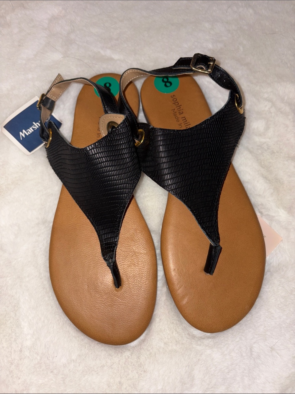 Sophia Milano Brand New Black Leather Sandals Size: 8